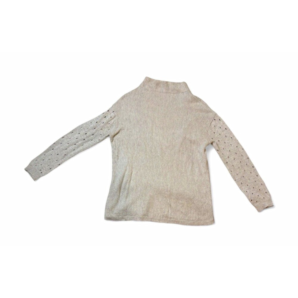Moth Anthropologie Ceres Mock Neck Sweater Size S Beige Eyelet Sleeve